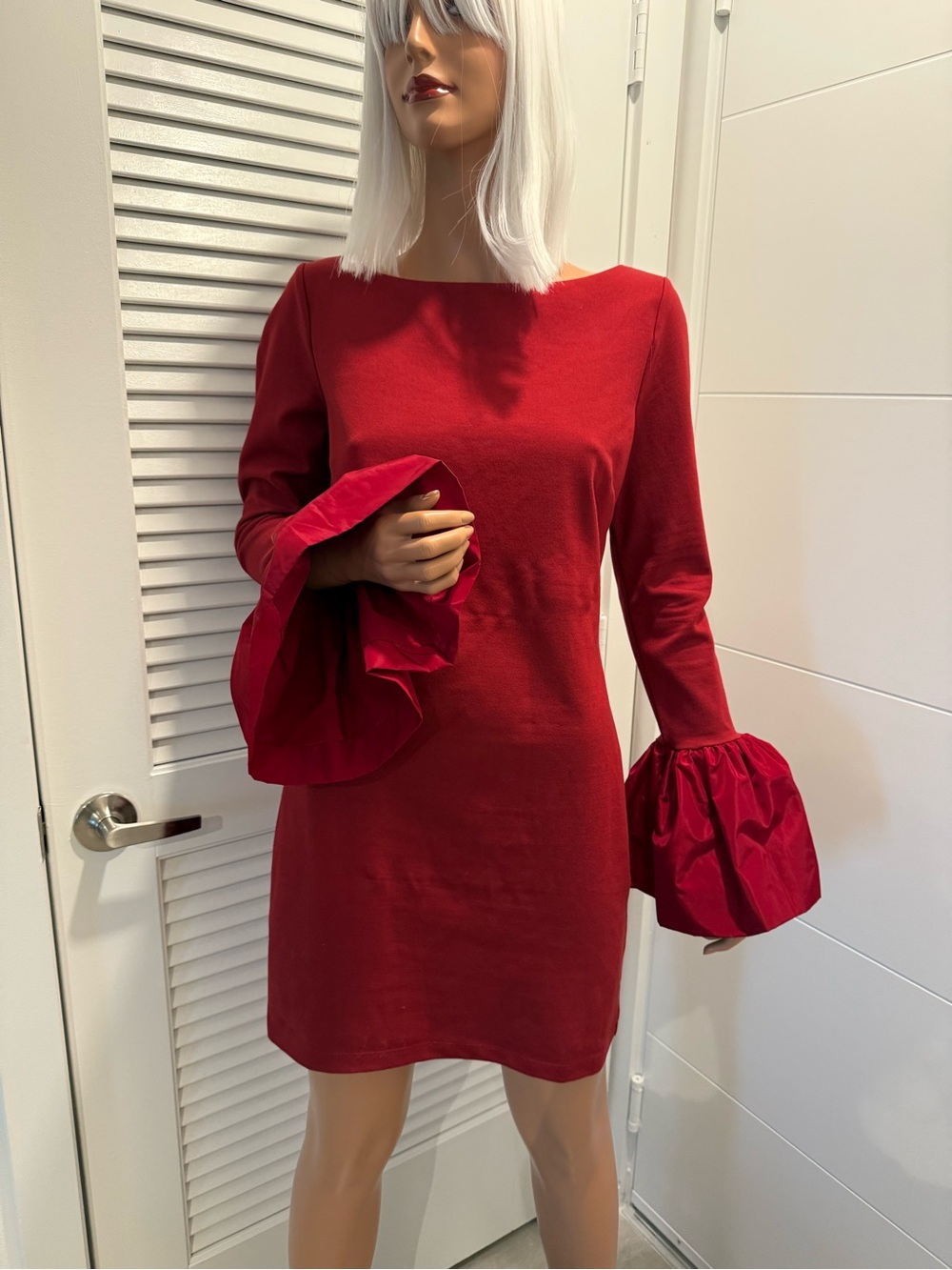 Staid medium Elegant Red Bell-Sleeve Dress